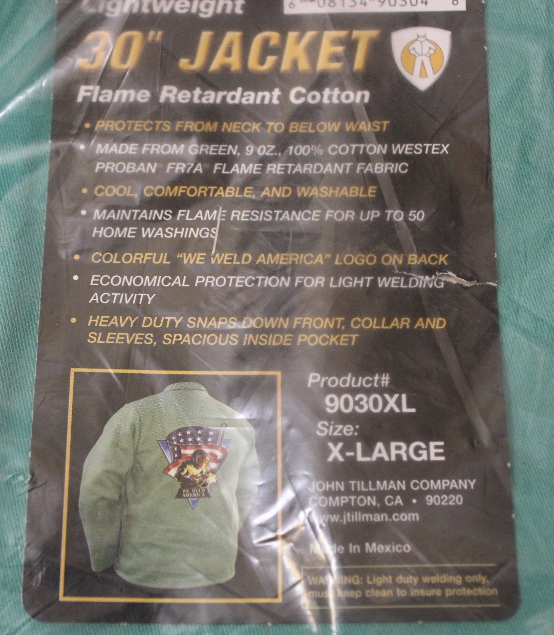 Tillman 9030 30" Green FR Cotton "We Weld America" Logo Jacket X-Large XL