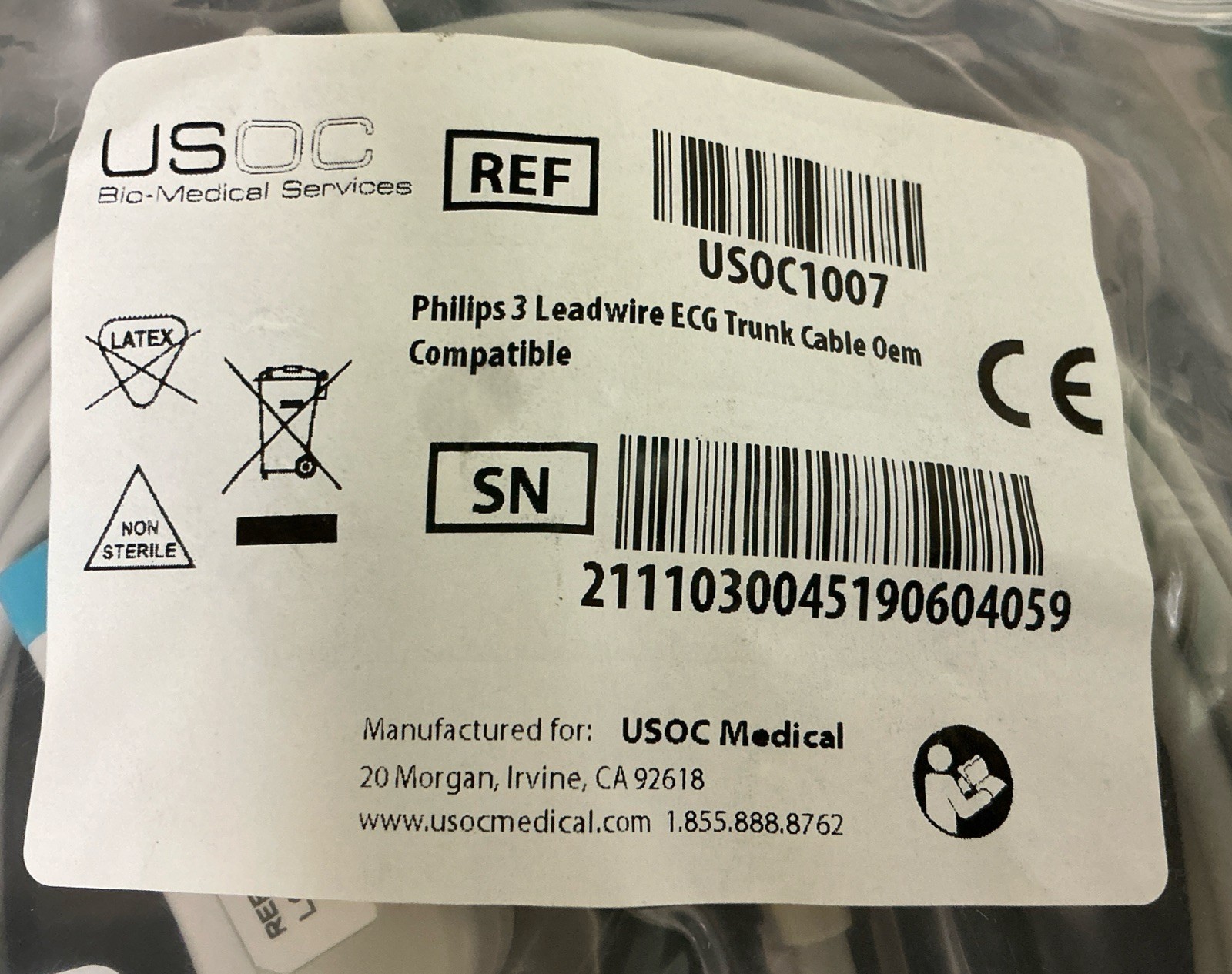 USOC Bio-Medical for Philips 3 Leadwire ECG Trunk Cable | Ref USOC1007