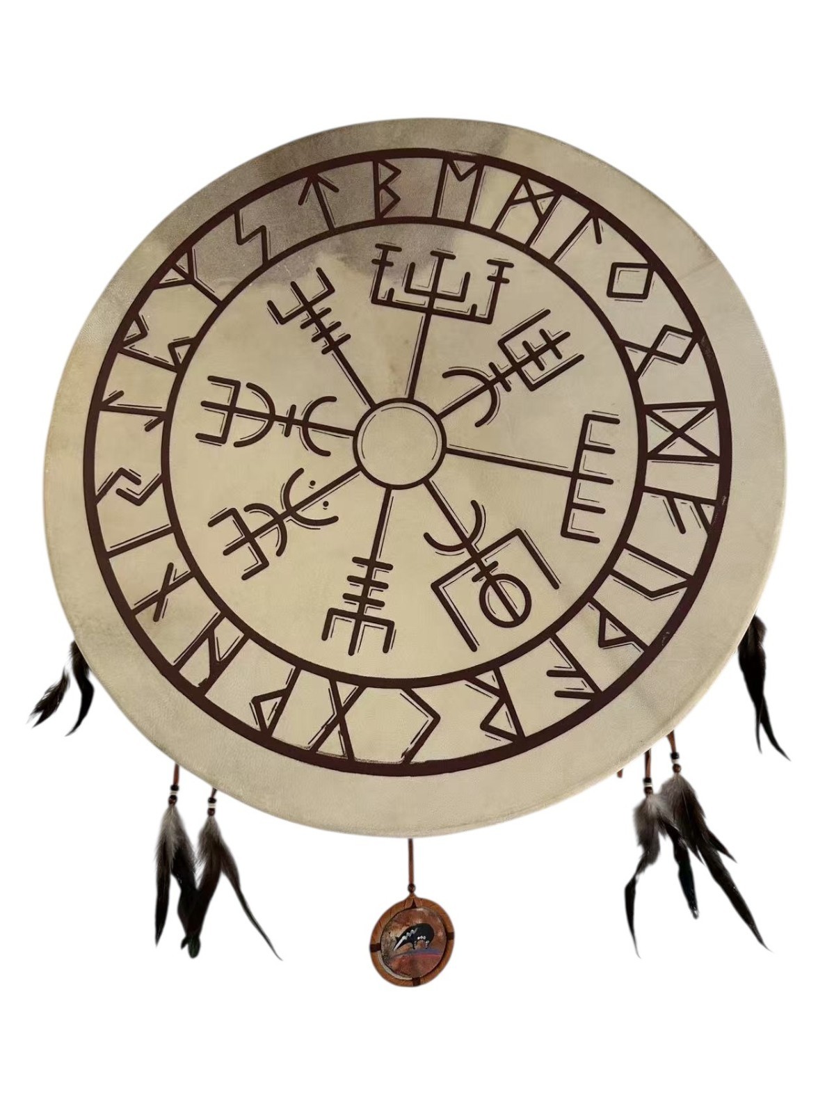 Handmade Terre Viking Shaman Drum with Feather 16'' or 20'' Goat Skin Frame Drum