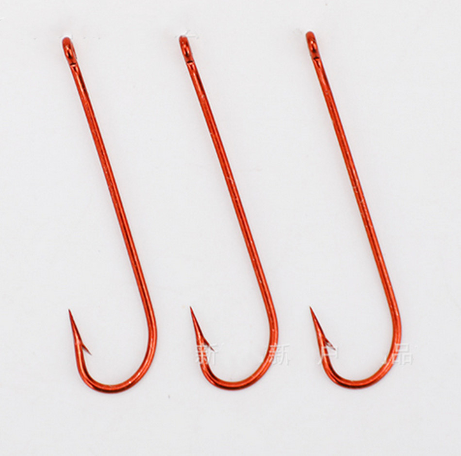 100Pcs Long Shank Aberdeen Red Hooks Light Wire Fishing Hook Live Bait Hooks