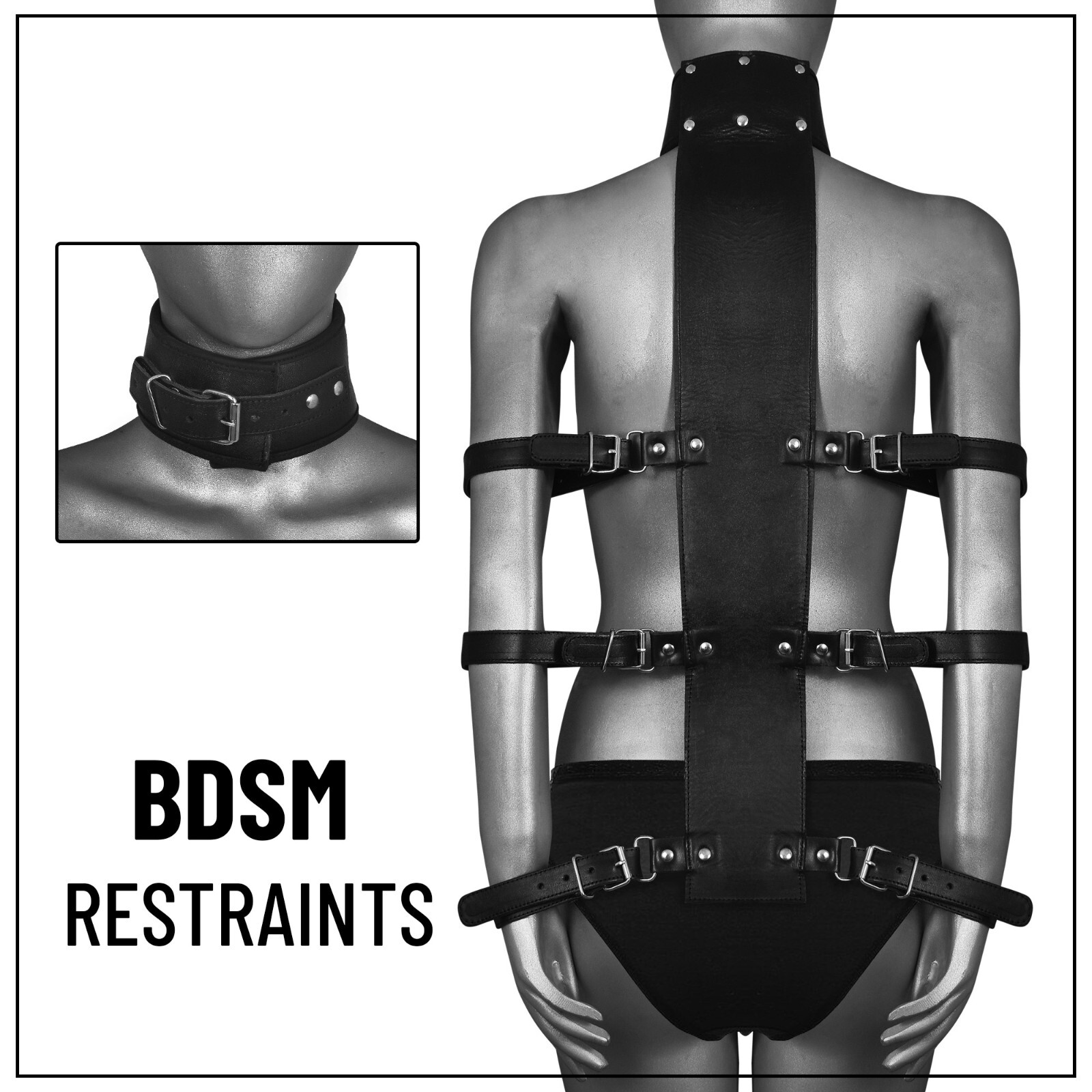 Genuine Cowhide Leather Full Body Harness Adjustable Strap Chest & Arm Restraint