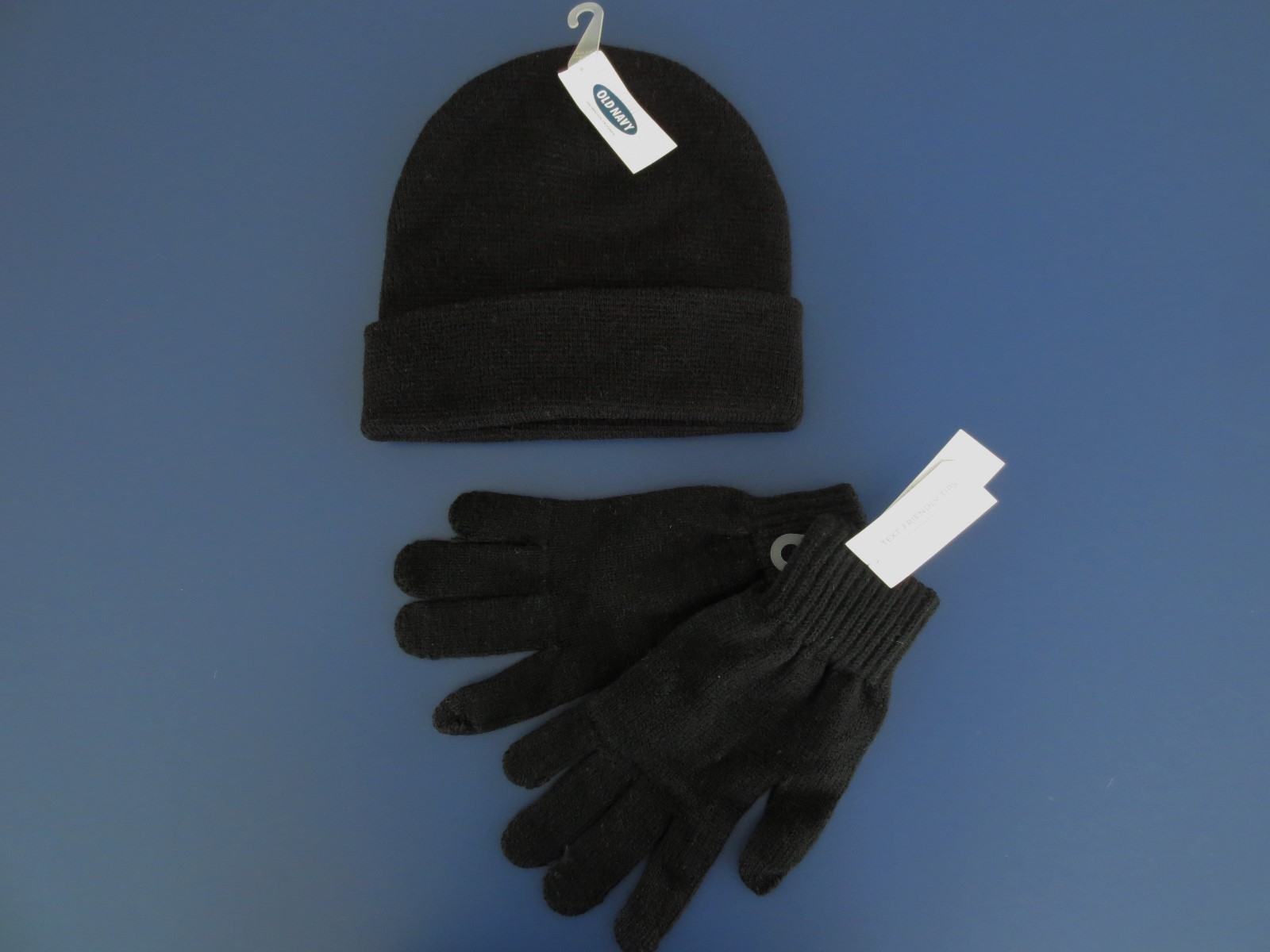 NEW Men S/M OLD NAVY Black Knit Hat Touch Gloves Set GIFT