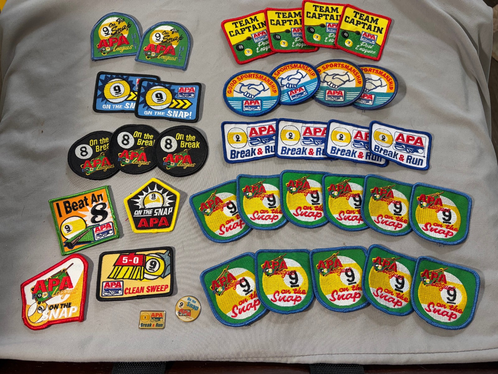 Vintage APA Pool League Patch Lot 34 NOS Team Captain Break Run Snap Sweep Vegas