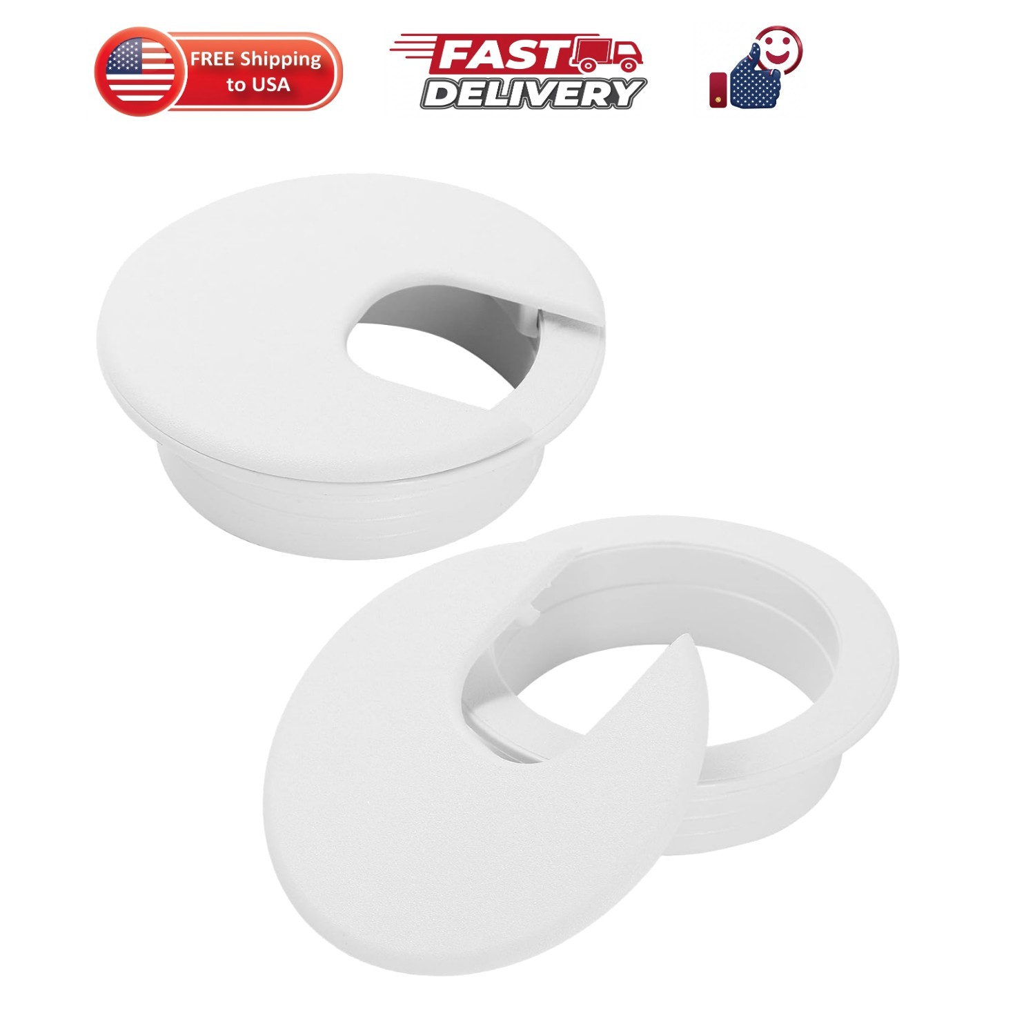 2" White Desk Grommet, Plastic Cable Hole Cover Computer Table Cord Wire Orga...