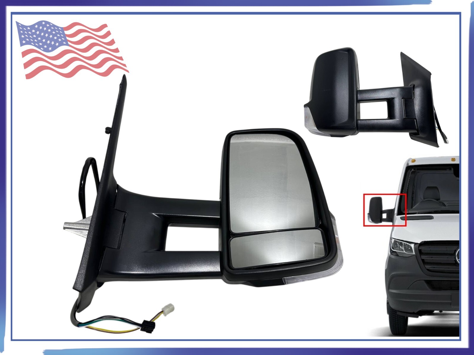 For 2019-2021 Mercedes Sprinter Right Front Door Side Rear View Mirror Long Arm