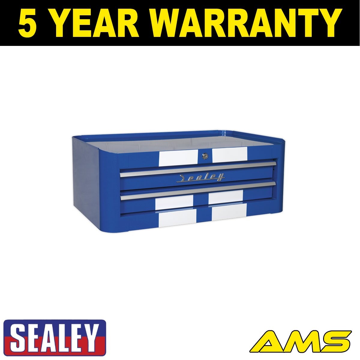 Sealey Premier� Retro Style Mid-Box Tool Chest 2 Drawer Blue with White Stripes
