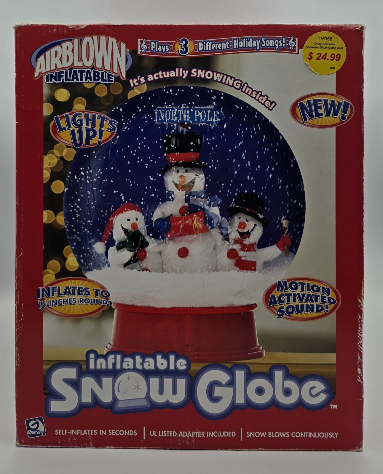 Vtg GEMMY 15" Round Airblown Christmas Light Up Inflatable Snow Globe (Tested)