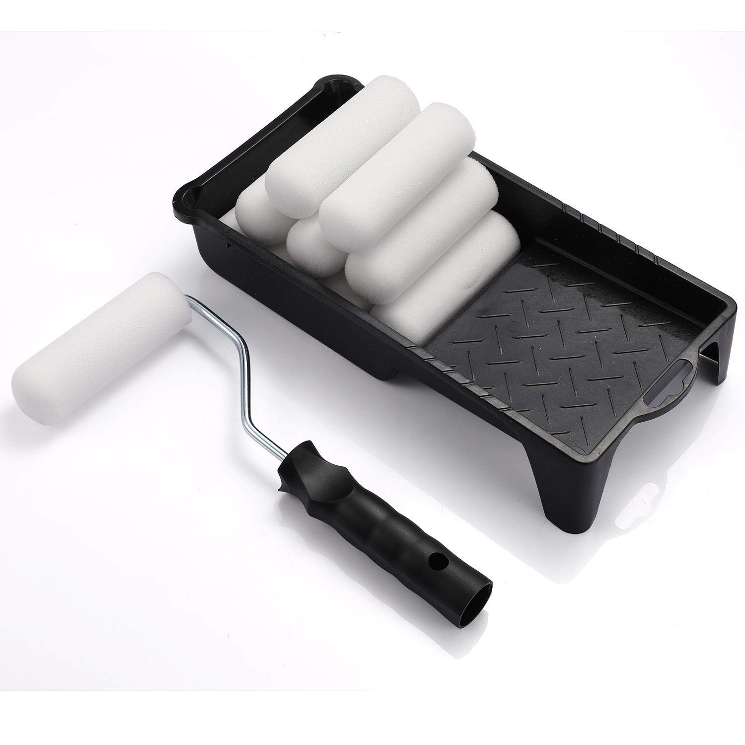 Foam Paint Roller, Roller Frame with 4-Inch Mini Paint Roller Cover Refills w...