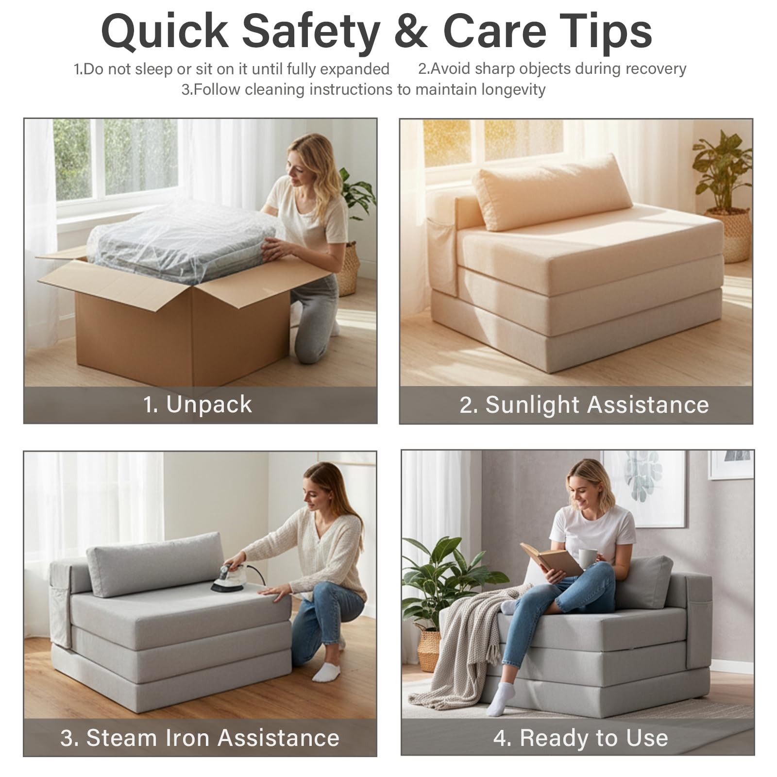 Folding Sofa Bed-Convertible Sleeper Chair with Storage Bag, Tri Foldable Mat...