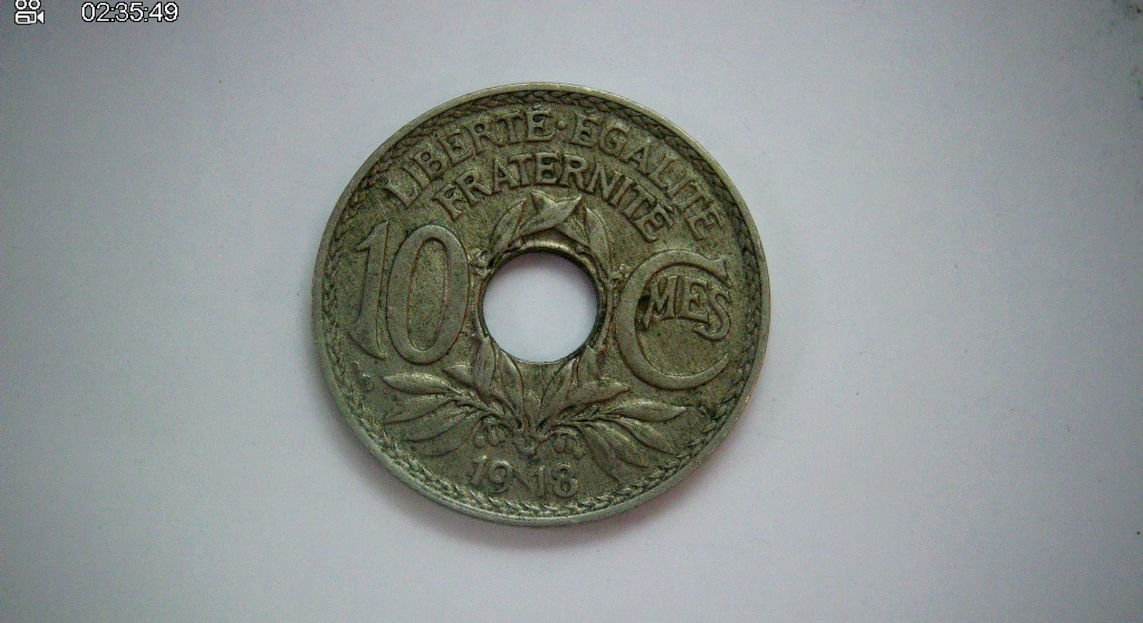 France 1918 10 Centimes Third Republic (Lindauer) holed issue Coin