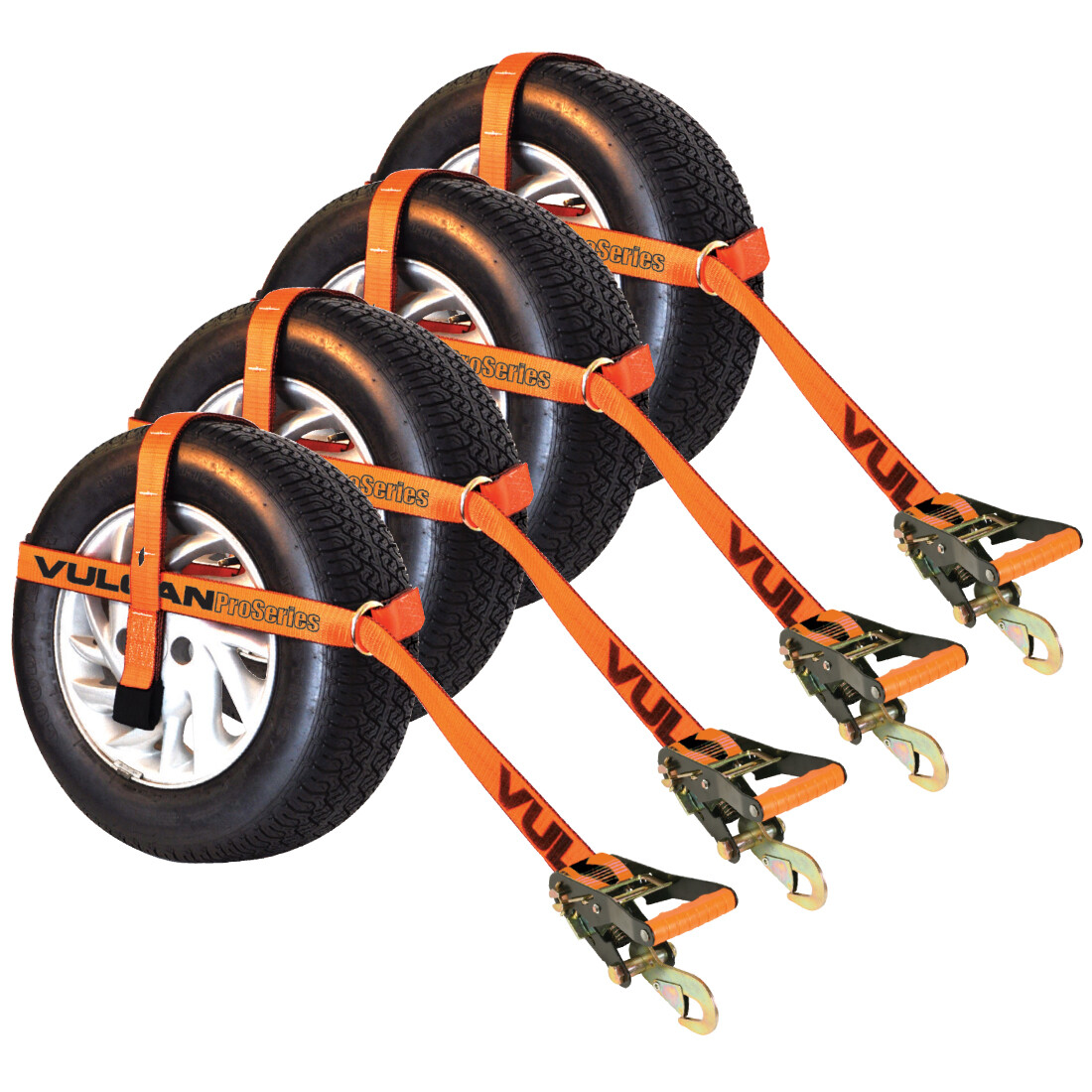 VULCAN Car Tie Down, Snap Hook, Adjust Loop, PROSeries, 3300 lbs. SWL, 4 Pack