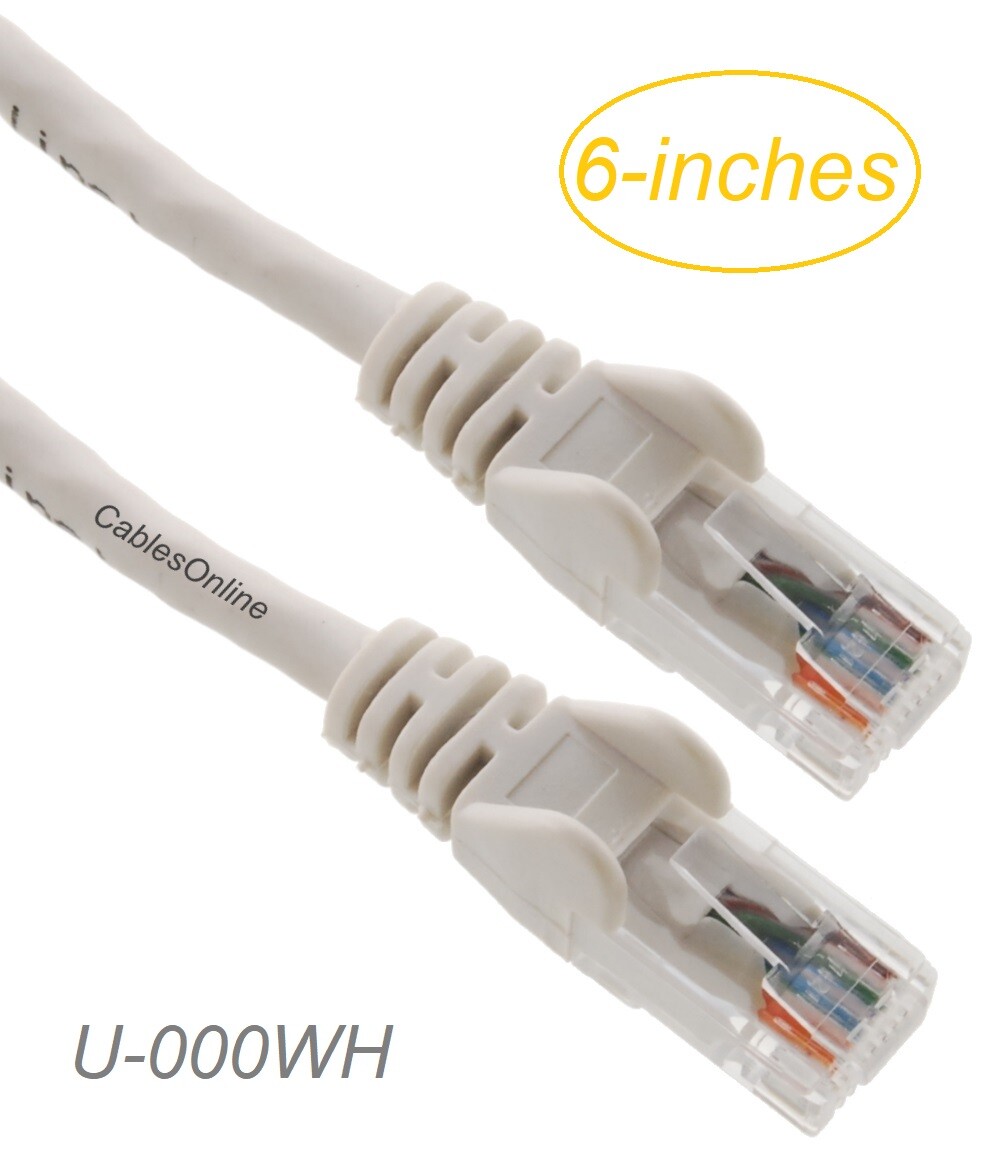 0.5ft CAT5e UTP RJ45 Copper Ethernet Patch Cable w/Snag-less Molded Boots, White