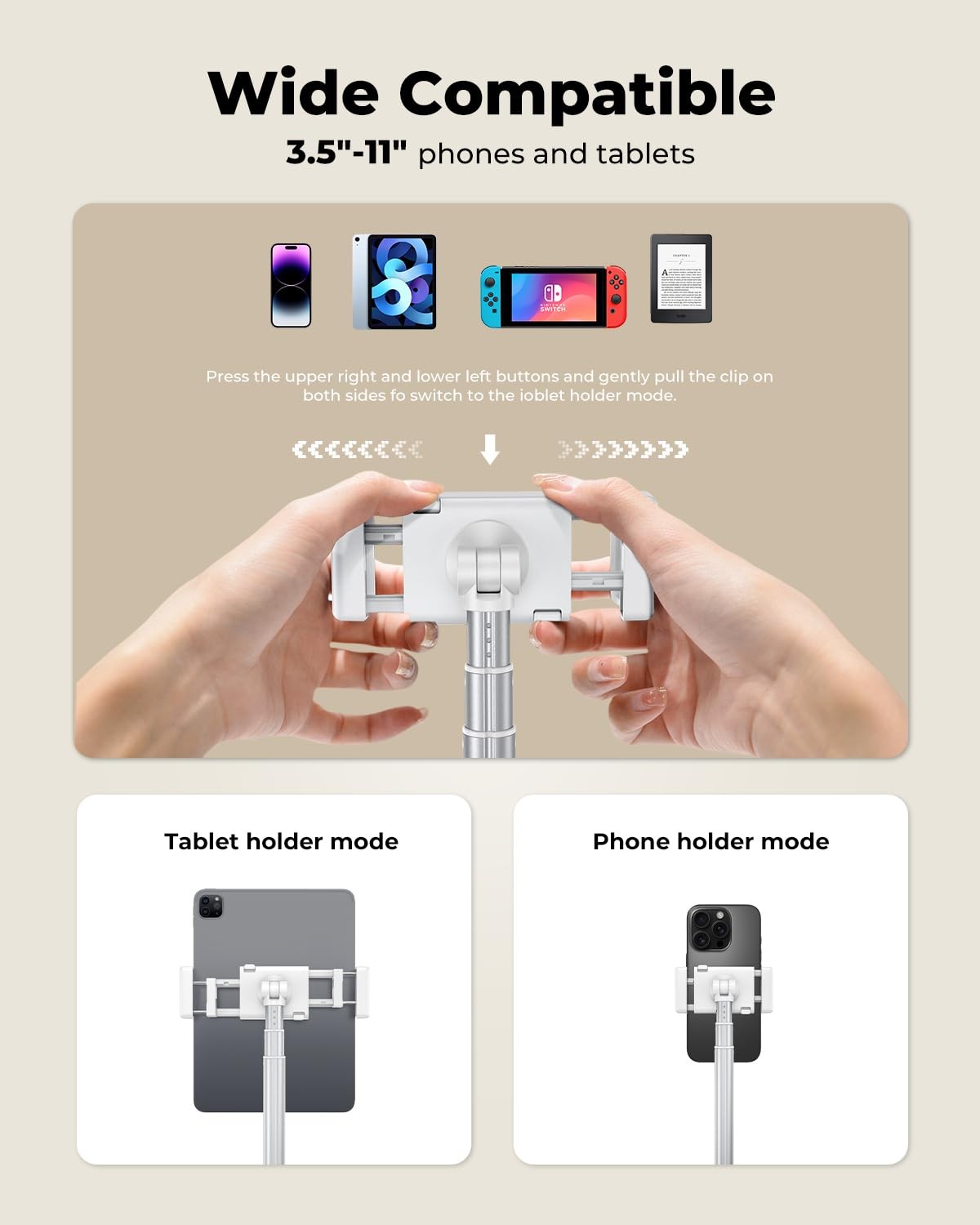 Tablet Floor Stand, Adjustable Ipad Holder for Bed & Sofa - 360° Rotating Long A