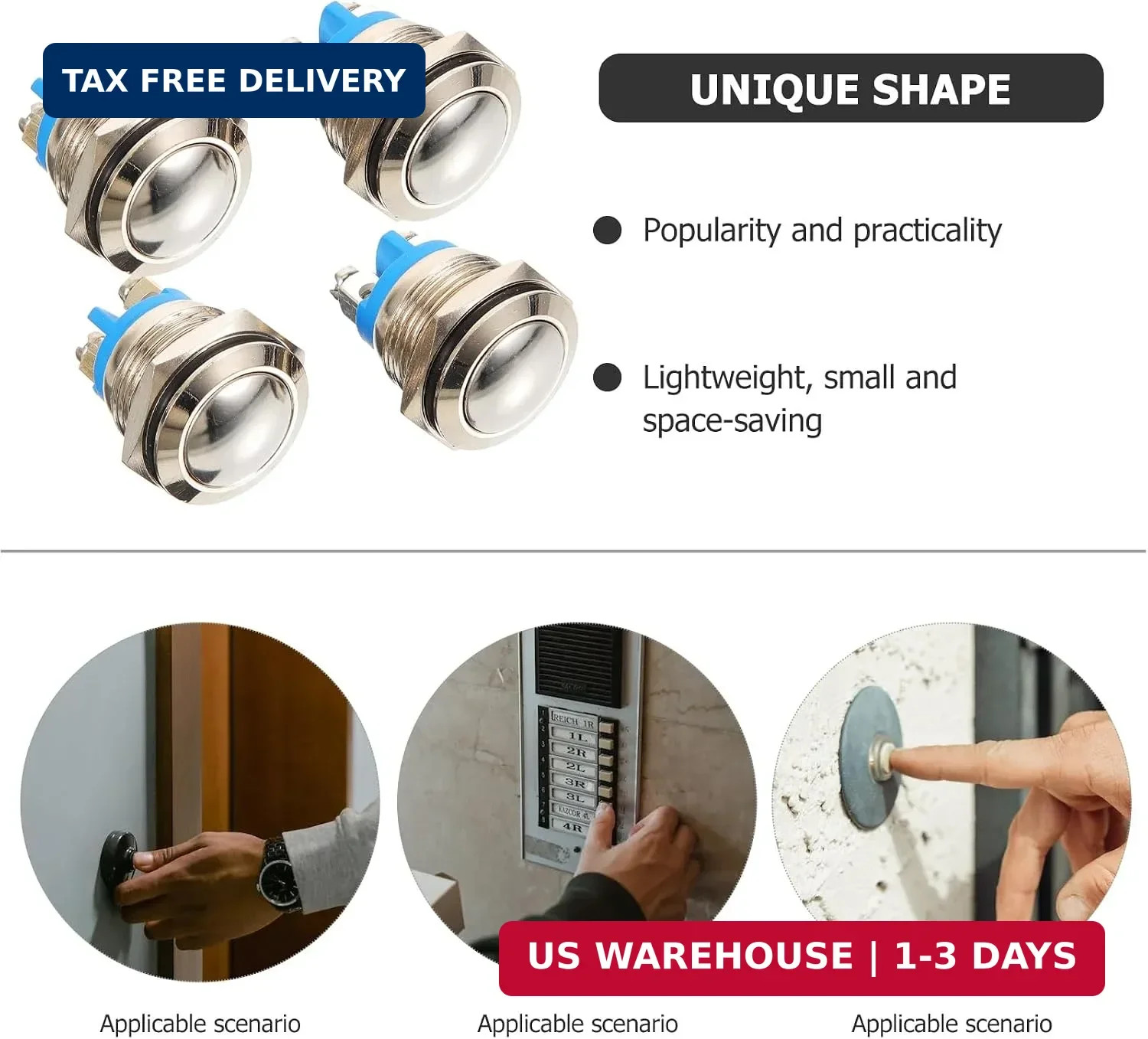 4pcs Doorbell Button Doorbell Chime Wired Door Switch Ringer Button for Home Com