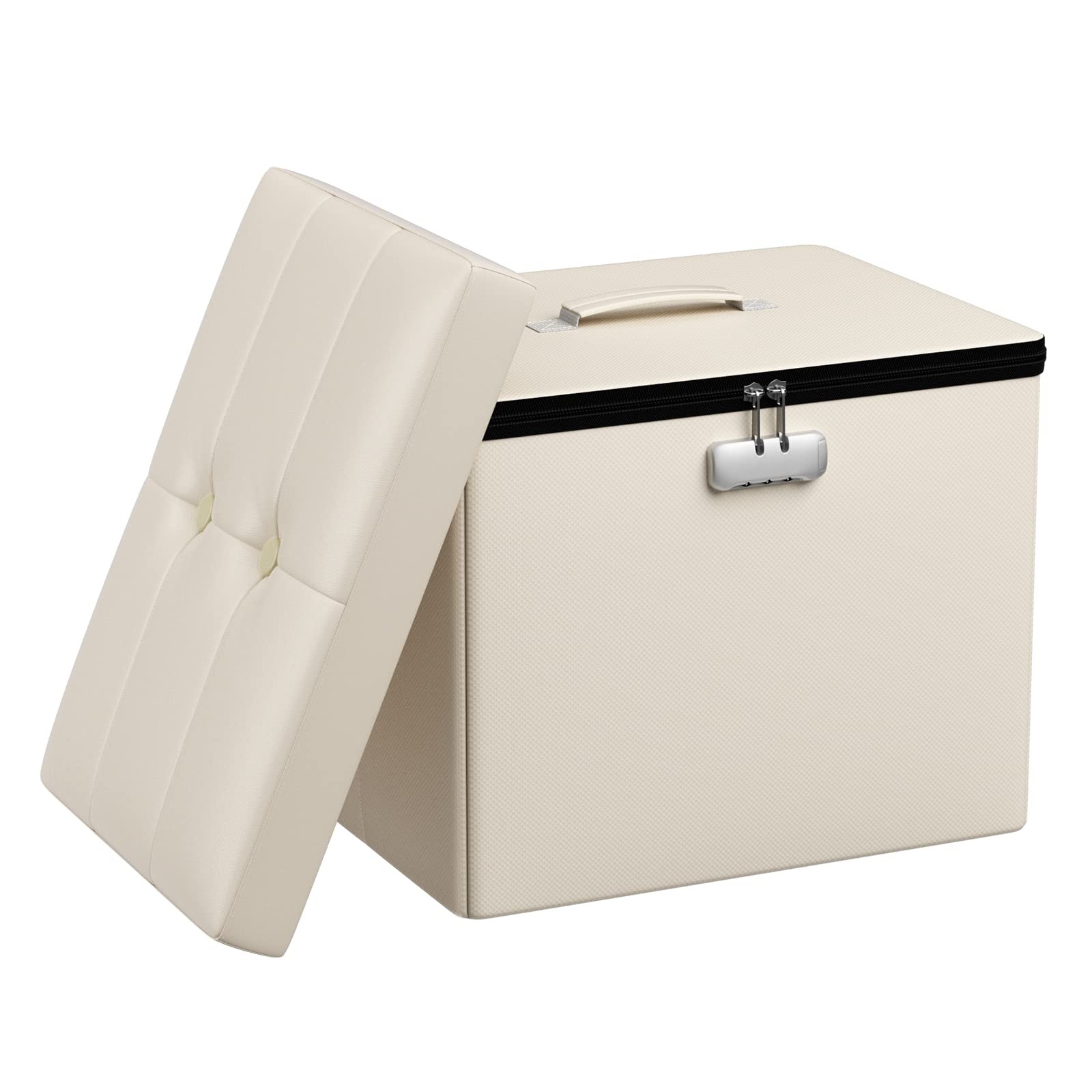 Small Ottoman with Storage, 17 x 13 x 13 inch Fireproof Safe Folding Ottoman ...