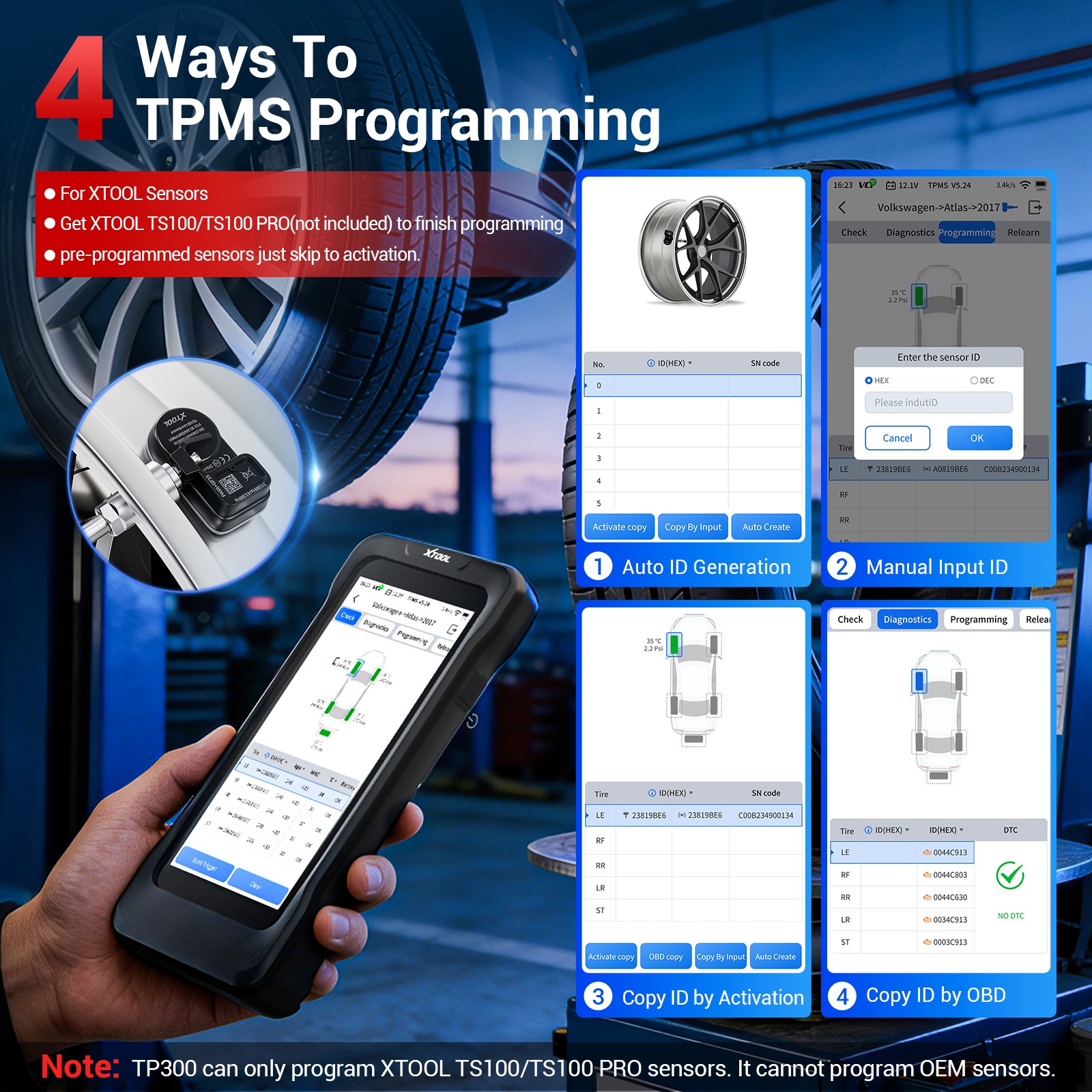 XTOOL TP300 TPMS Sensor Relearn TS100 Programming Tool Auto Diagnostic Scanner