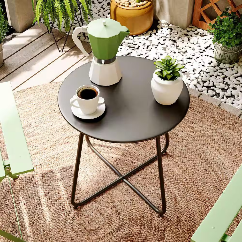 18-Inch Outdoor Side Table, Small round Patio Table with Adjustable Feet, Powder