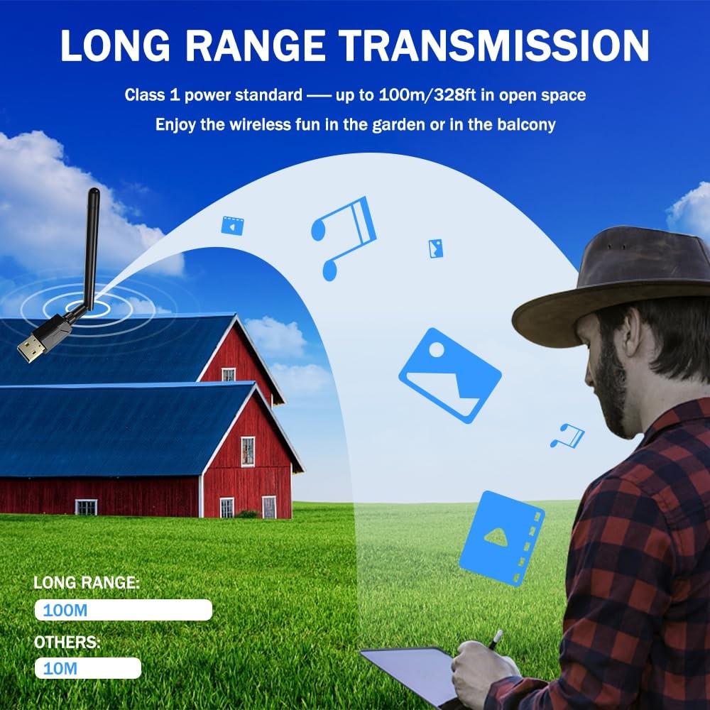 USB Bluetooth 5.1 Adapter for Desktop PC: Long Range 300FT Wireless Dongle with