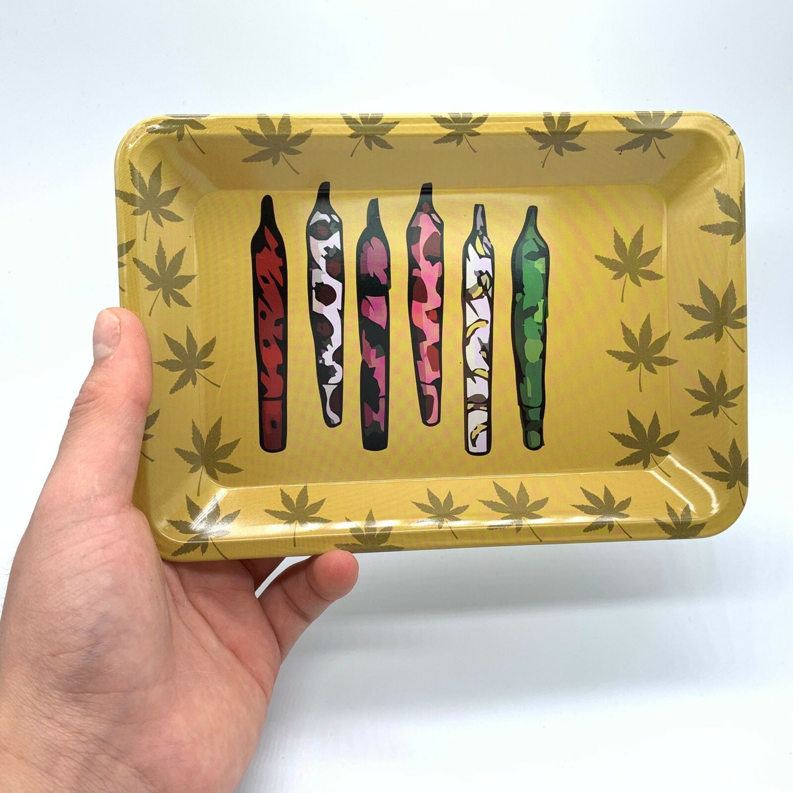 Yellow Print decorative Metal Plate - 5 x 7" - Decorative Remote Side Table Tray