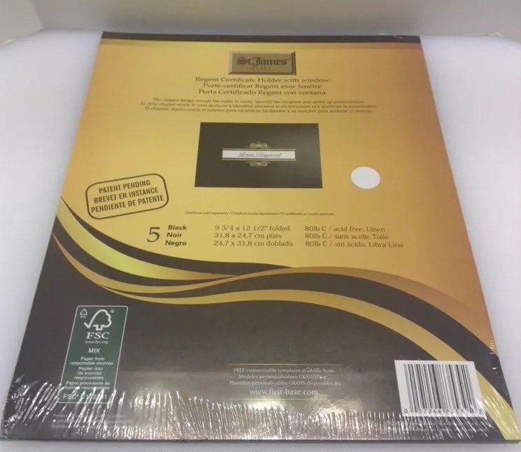 First Base St James Elite Double Fold Linen Certificate Holder 5 Pack Black