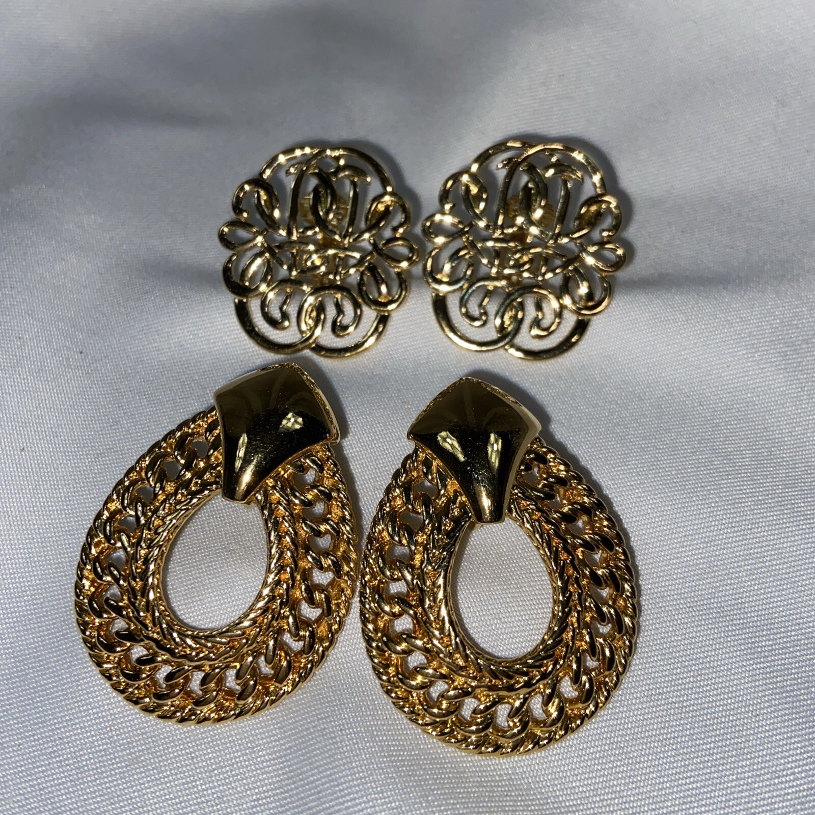 Vintage Ornate Gold-Tone Clip On Earrings by Avon 2 Pair