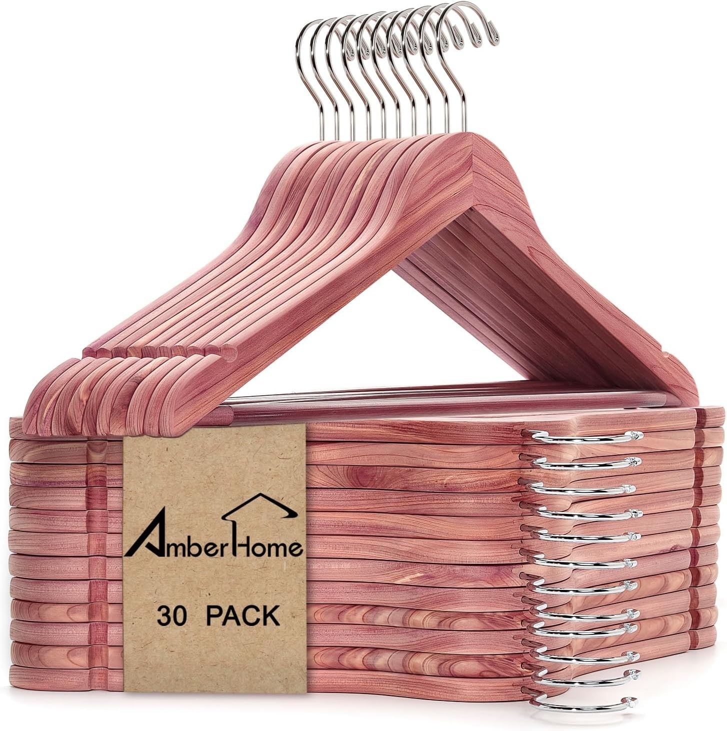 30 Pack Cedar Wood Coat Hangers Non Slip Suit Shirt Dress Pants Hangers