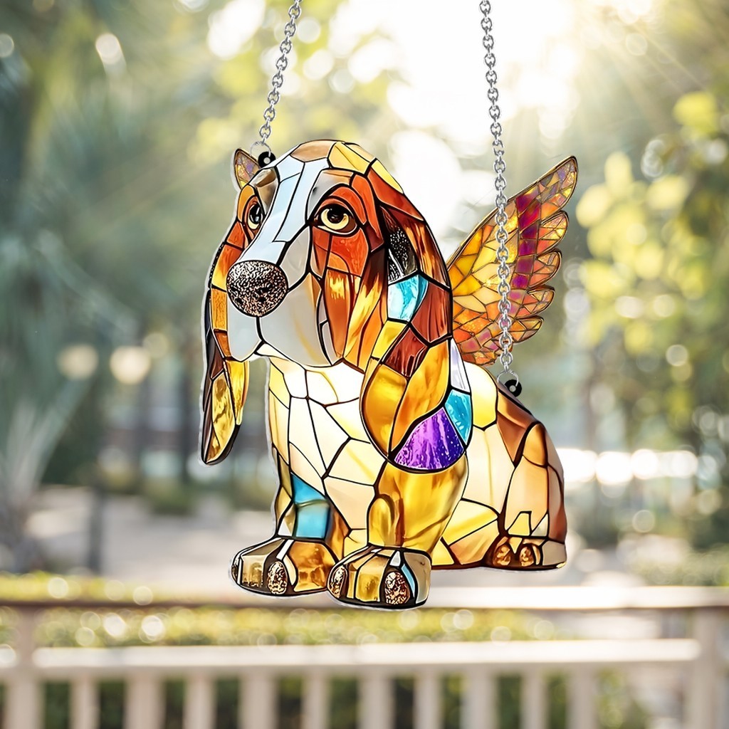 Personalized Basset Hound Dog Acrylic Suncatcher Faux Stained Glass Suncatcher