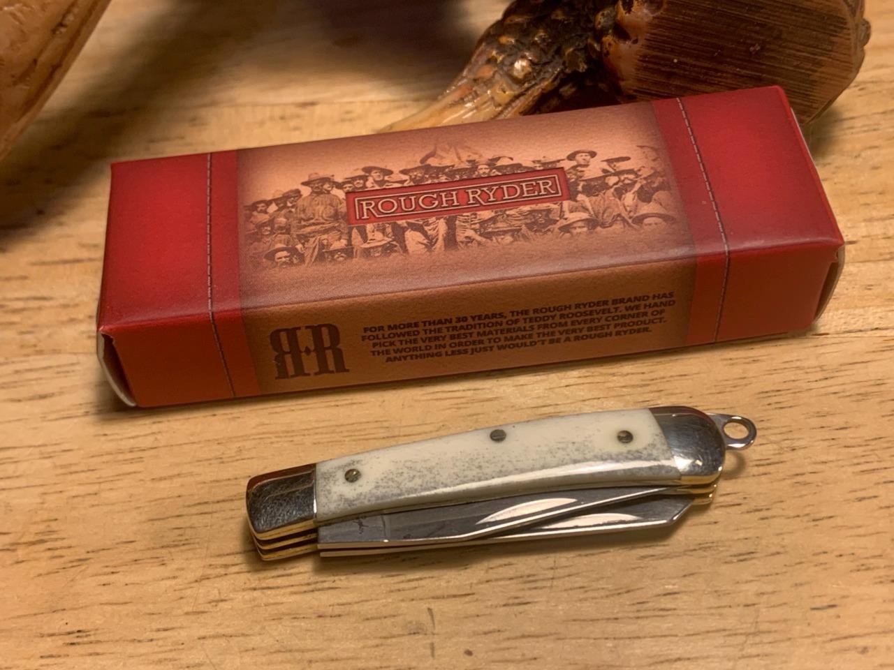 Rough Ryder 2" Tiny Trapper Smooth White Bone Handle Pocket Knife w/Loop  RR1262