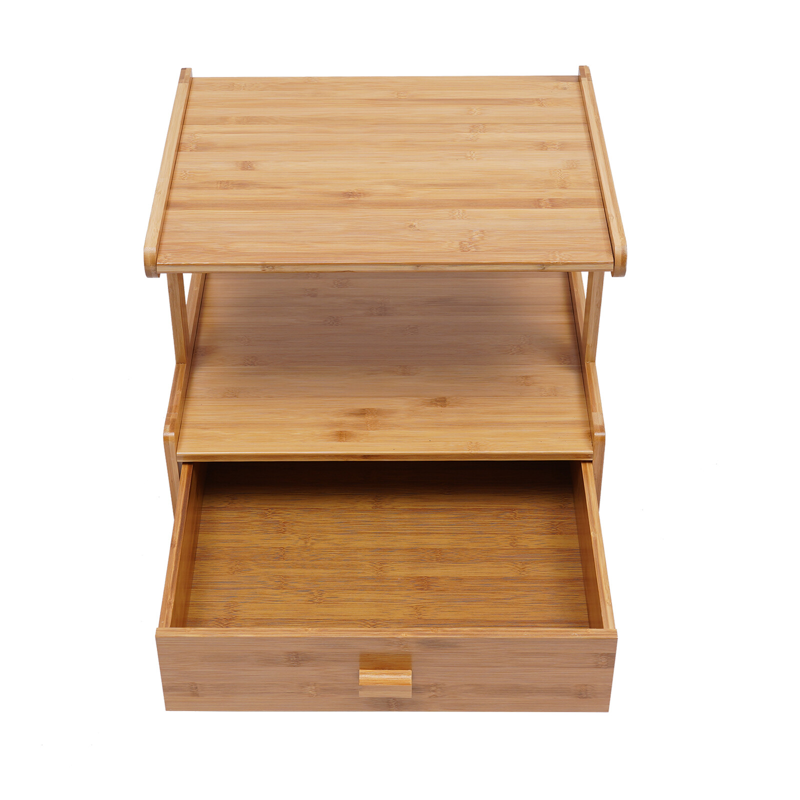 Printer Stand Wheels 2 Tiers Shelf Desk Machine Bamboo Cart Rolling Storage Rack