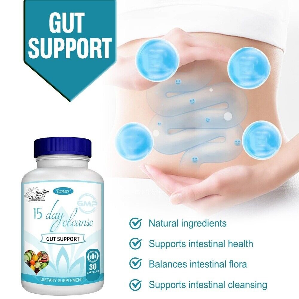 15 Day Cleanse Gut Colon Support Unisex 30 Capsules Balance Intestinal Flora