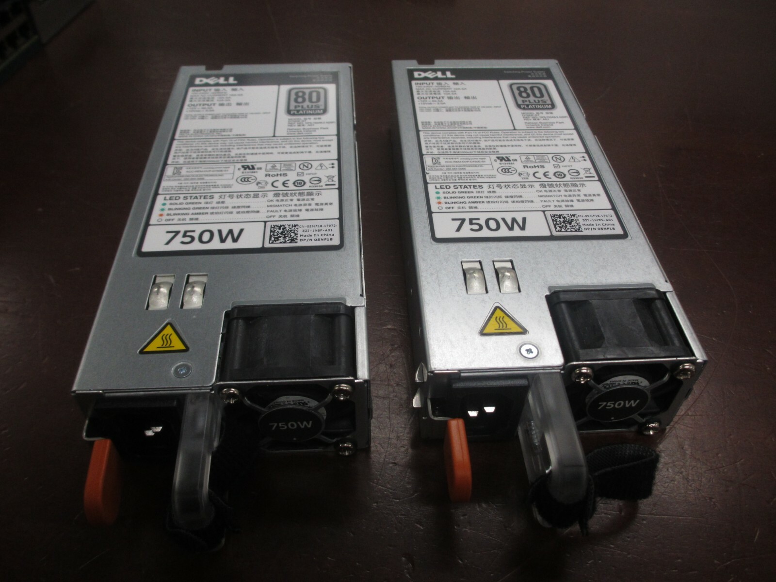 Lot of 2 Dell Poweredge R720 750W Power Supply 80 Plus Platinum  D750E-S1 05NF18