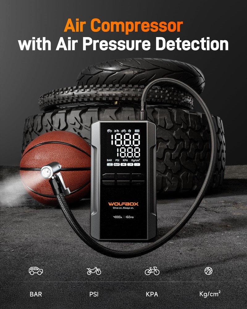 WOLFBOX 4000A Jump Starter Portable Air Compressor