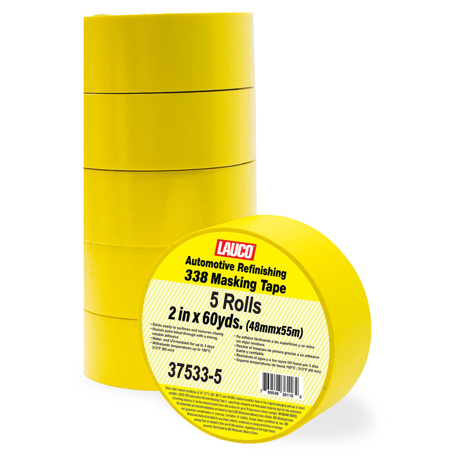 LAUCO Automotive Masking Tape Yellow Painters Tape for Car Painting (2in-5rolls)