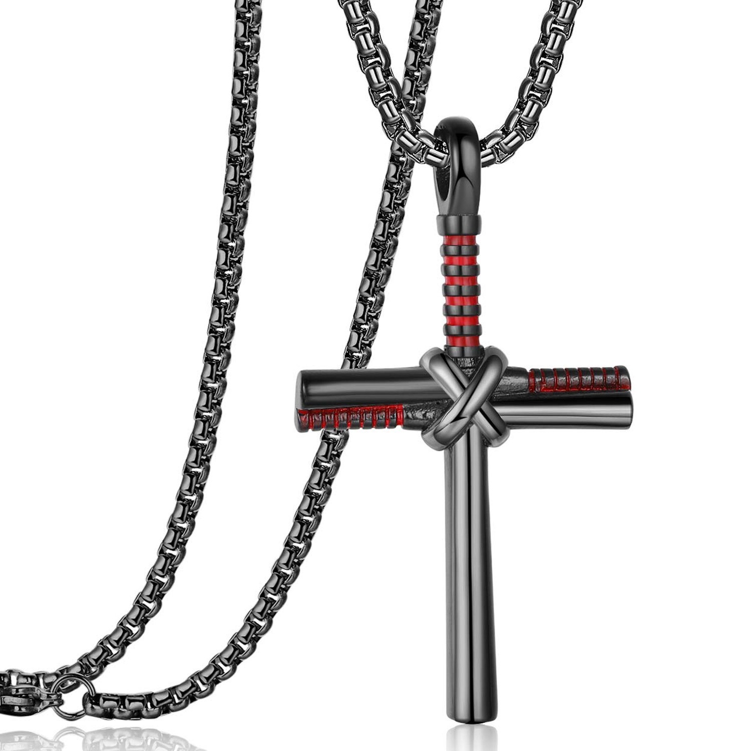 Rehoboth Baseball Bat Cross Pendant Necklace for Men Women with 24" Stainless...