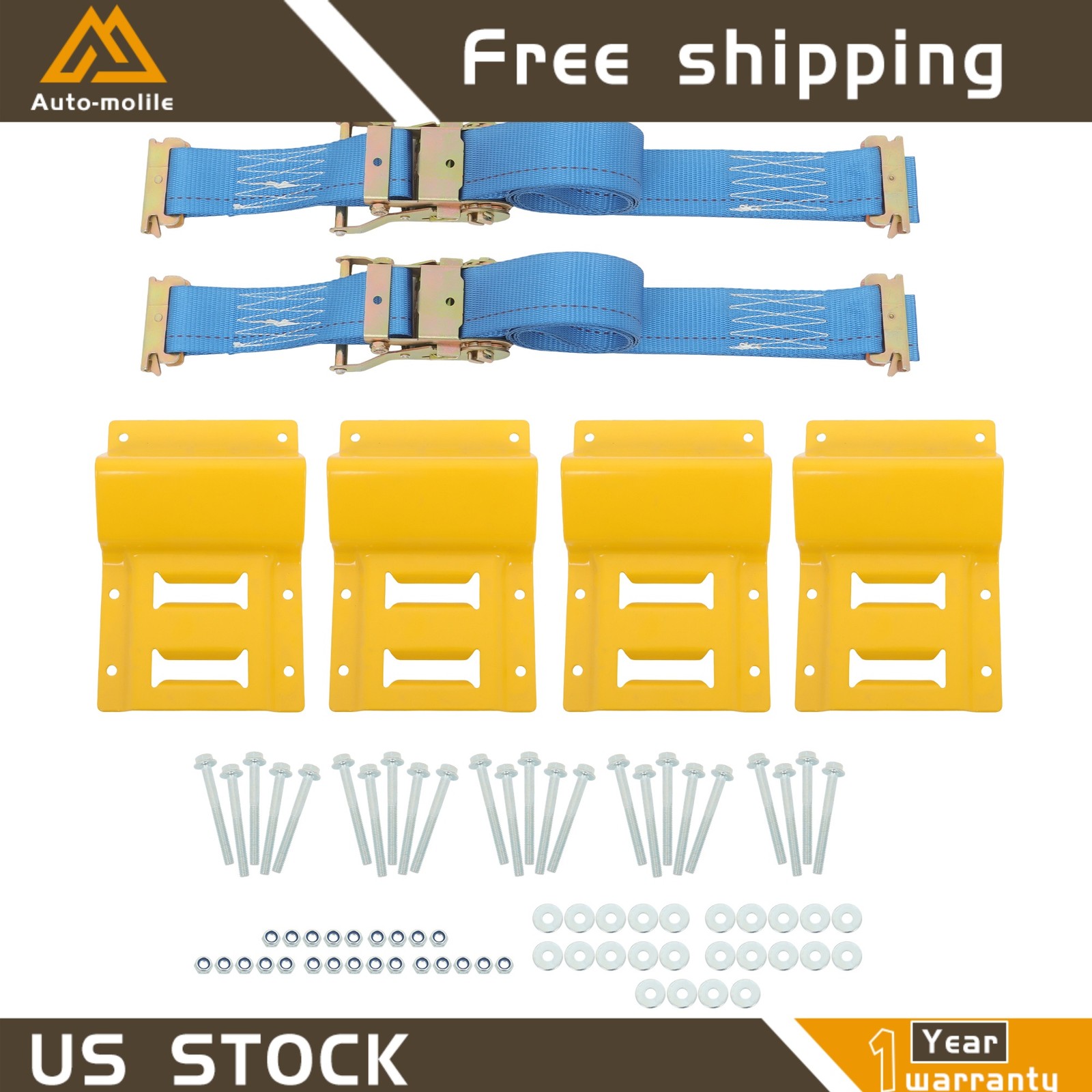 Heavy Loads E Track System With Wheel Chock 7.5' Blue Ratchet Tie Down Straps