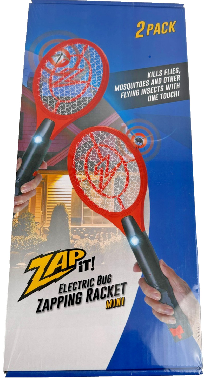 ZAP IT! Rechargeable Electric Bug Zapper Racket Fly Swatter 4000V 2-Pack USB Red