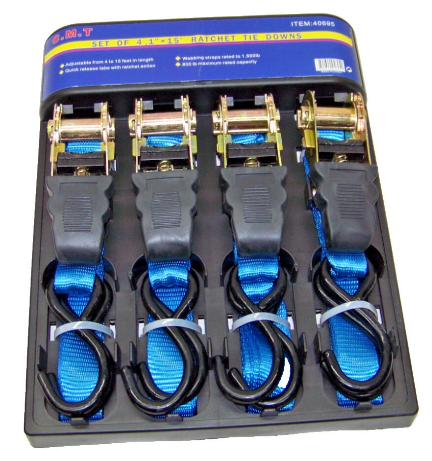 4pcs 1" x 15 ft Heavy Duty Ratchet Tie Down Straps 1500LBS Adjustable 4'  to 15'