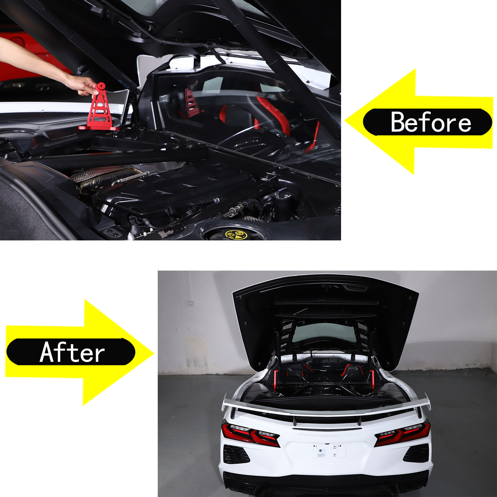 Replacement Red RaceLite Rear Hatch Support Brackets For Corvette C8 2020-26 US