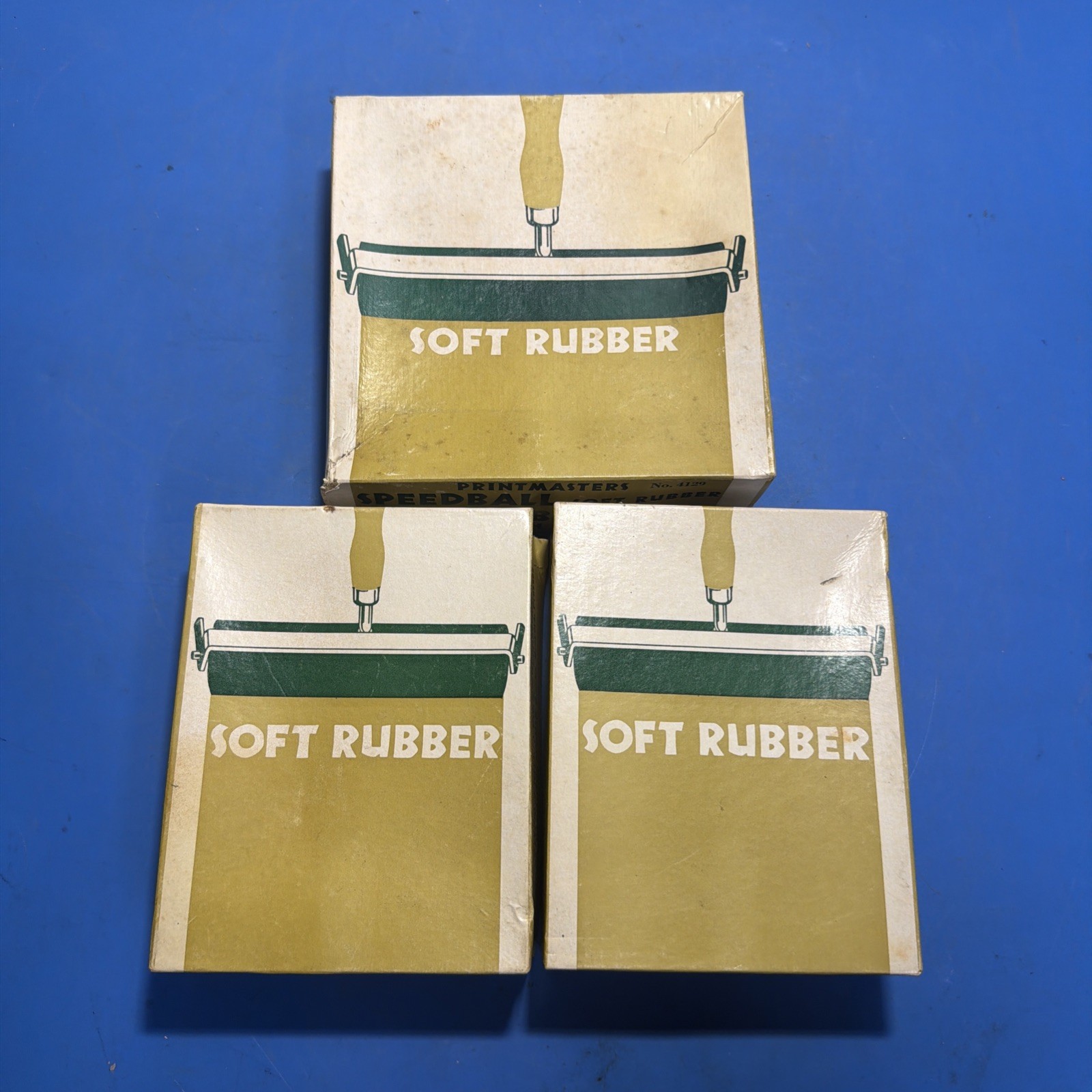 Lot 3 Vintage Speedball Brayers No. 64 & 66 Soft Rubber Print Rollers w/ Box *3