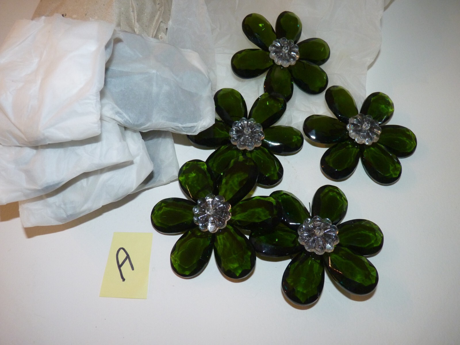40 Czech Glass Flowers, Chandelier Parts, Art Projects, Suncatchers, Olive Green
