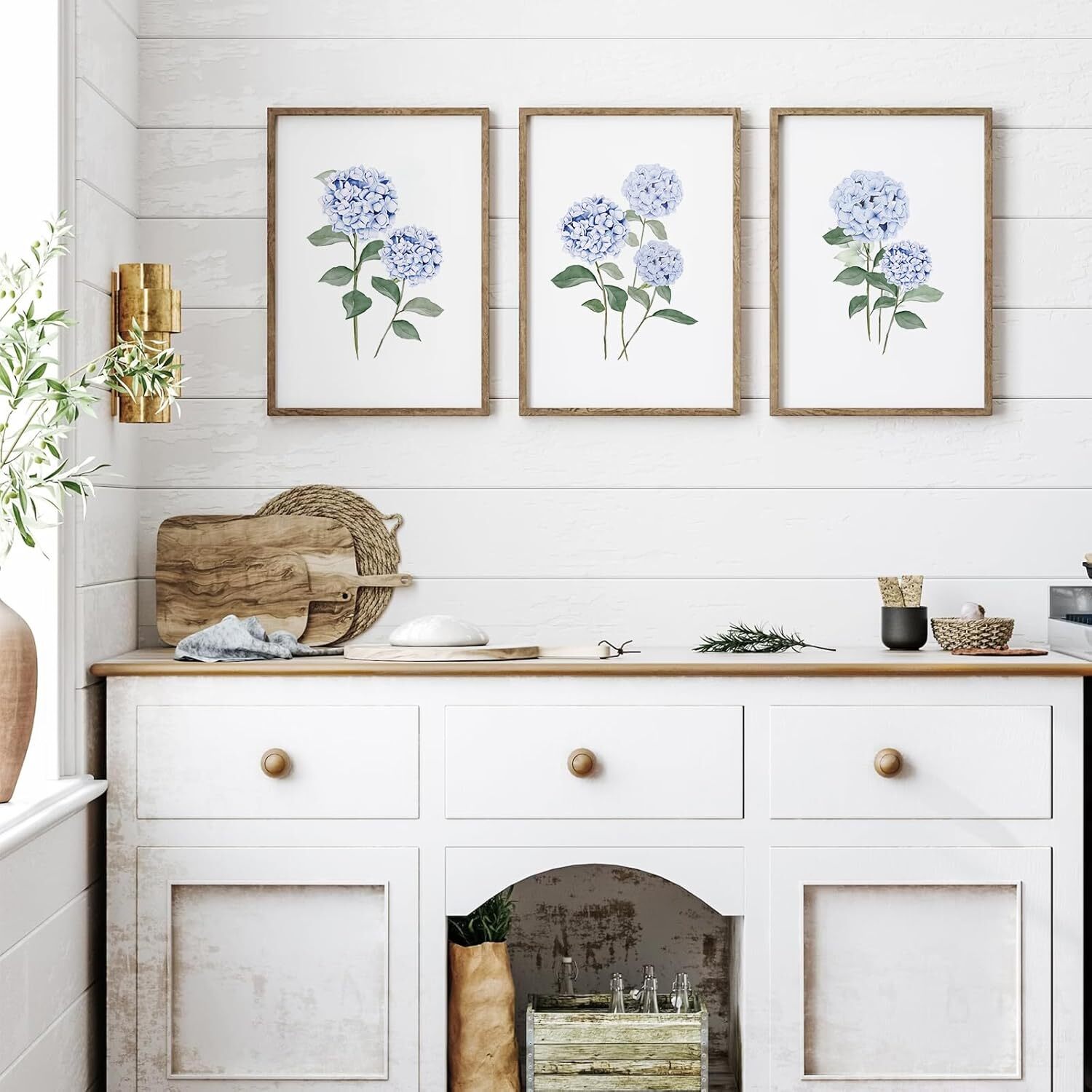 JarThenaAMCS 3Pcs Hydrangea Floral Wall Art Prints
