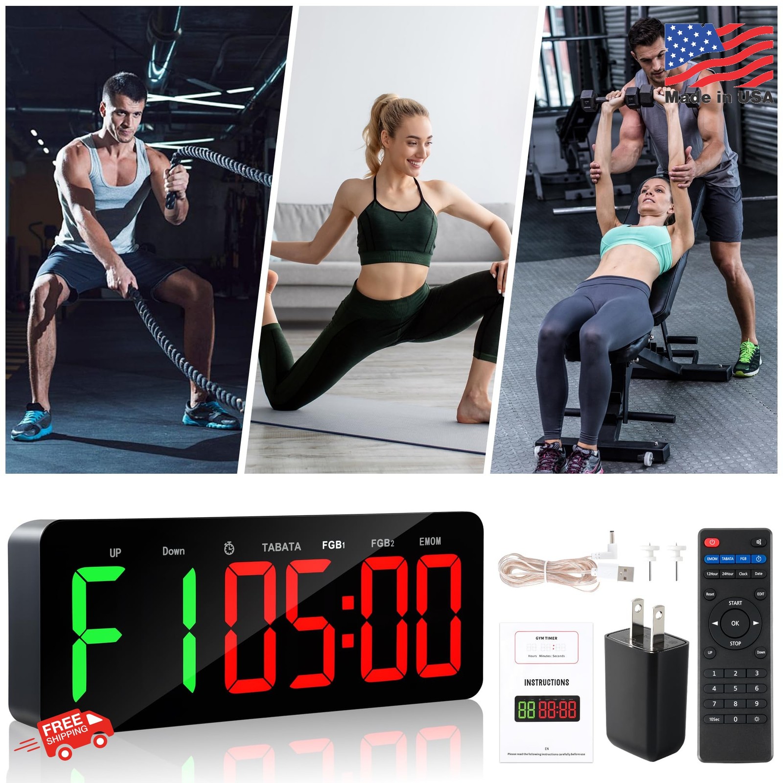 Upgraded Gym Timer Clock for Tabata/FBG/EMOM - Large Workout Clock for Home Gym