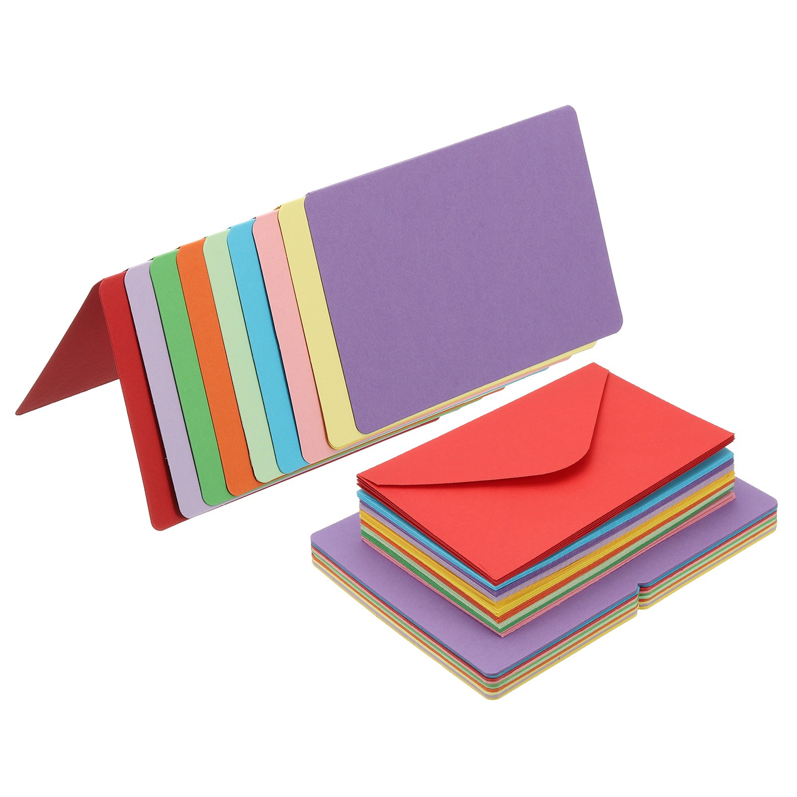 50 Set 4 x 6" Blank Multicolor Half Fold Card and Envelopes, Multicolor