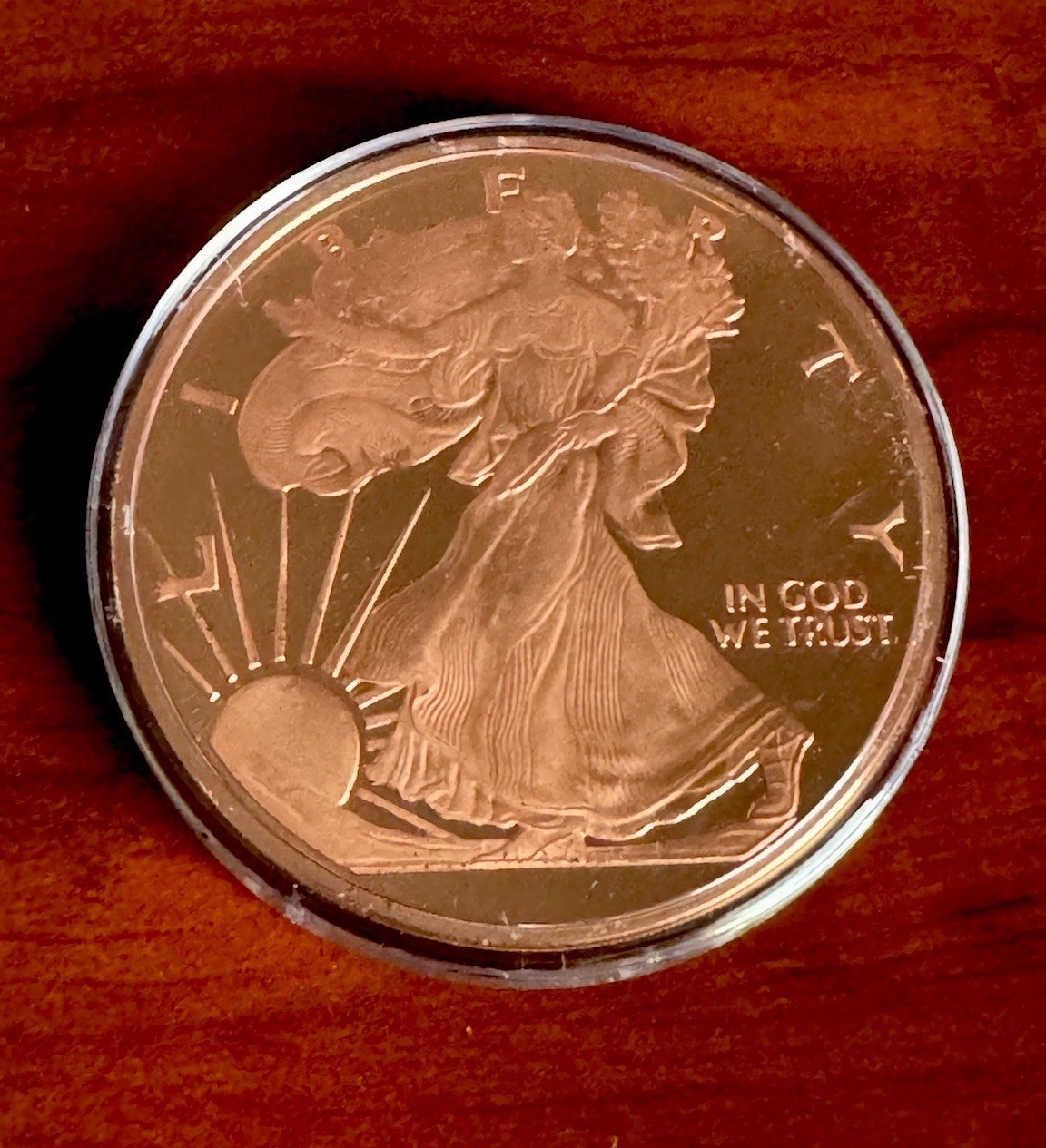 5 oz Copper Round - Walking Liberty IN A CAPSULE