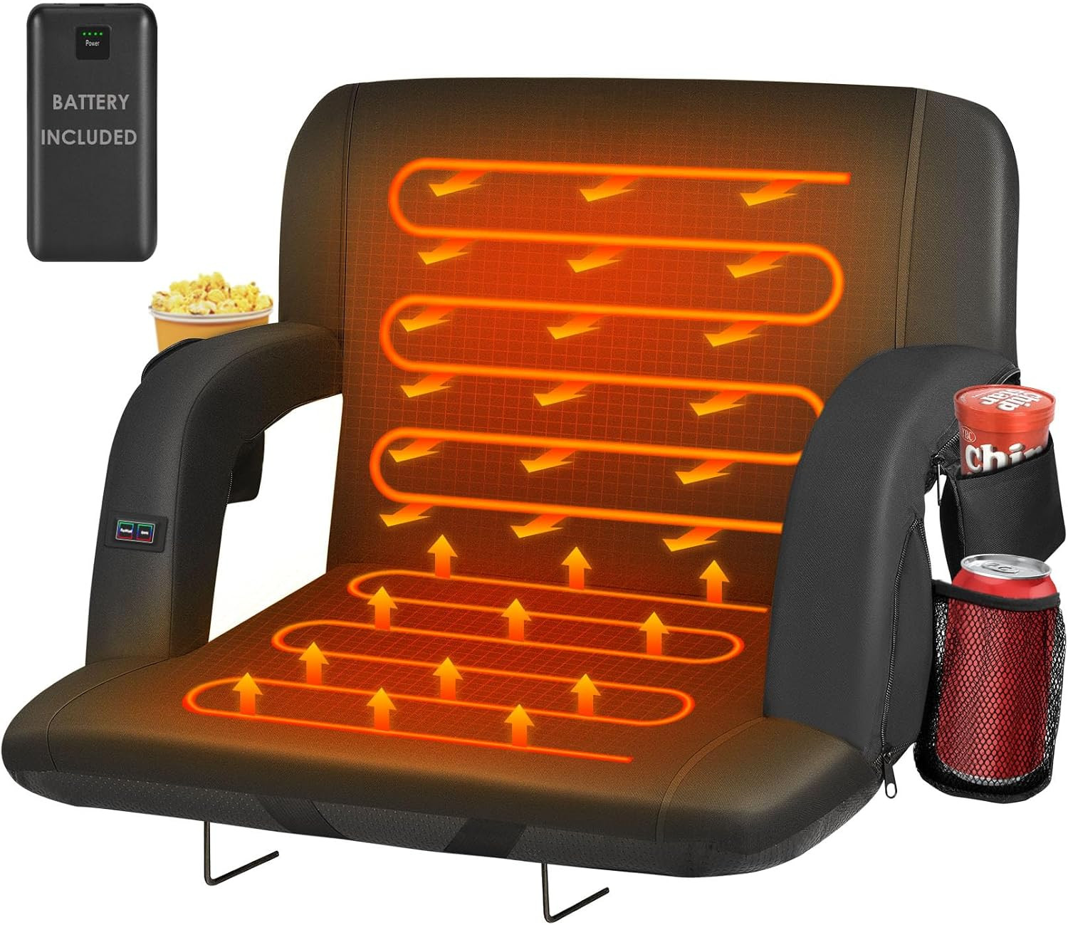 Dual-Sided Heated Stadium Seats for Bleachers with Back Support, 20000Mah Power