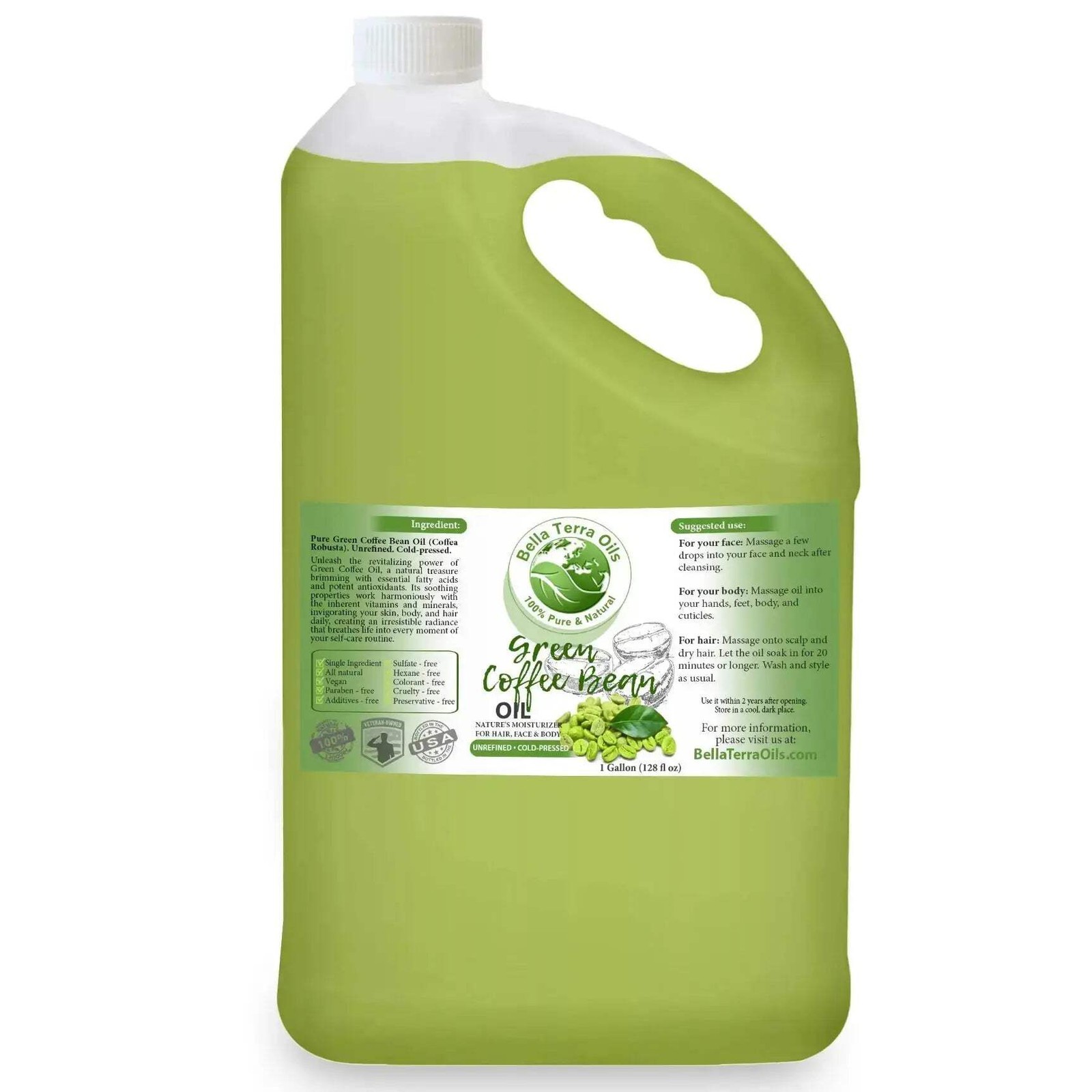 Organic Cold-Pressed Green Coffee Bean Oil 100% Pure Anti-Aging Skin Hair