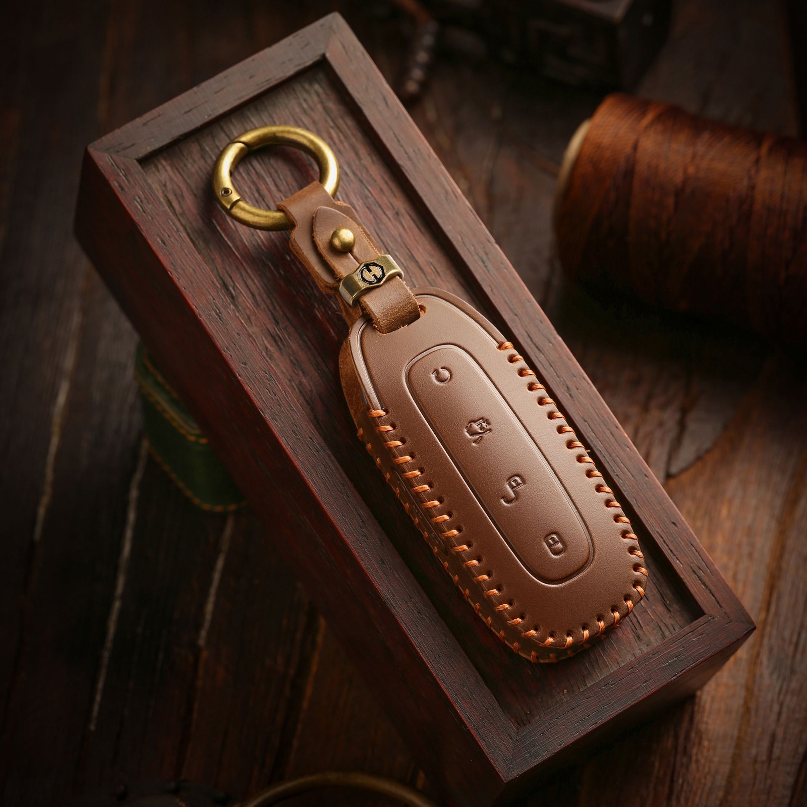 Genuine Leather Car Key Case Cover for Denza D9 dm-i ev Keychain Holder Shell