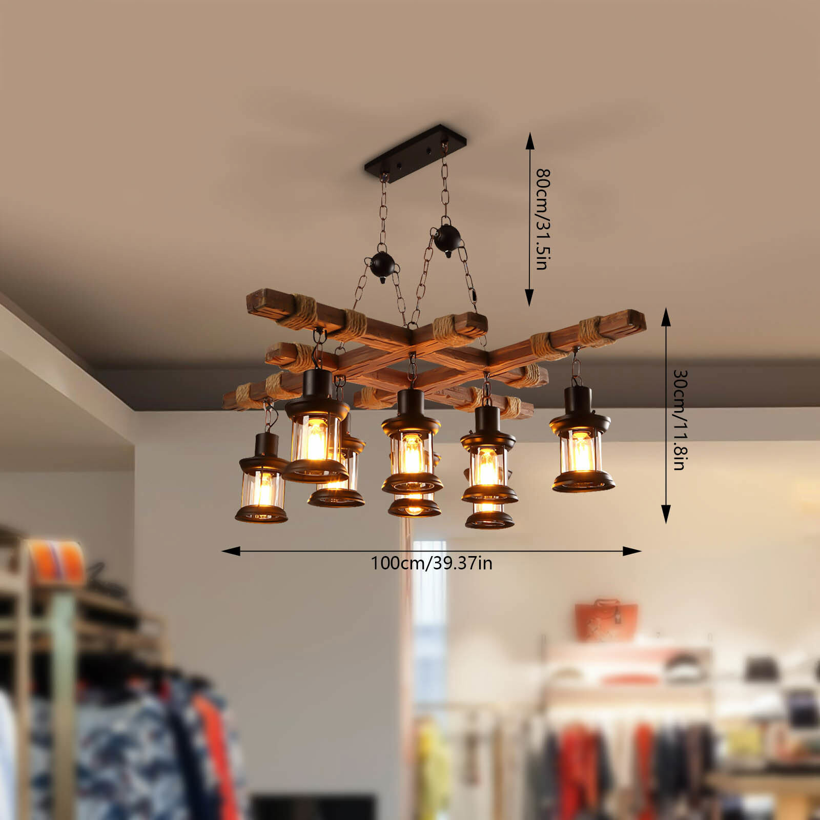 8Light Wooden Farmhouse Chandelier Hanging Lamp Pendant Lighting Ceiling Fixture