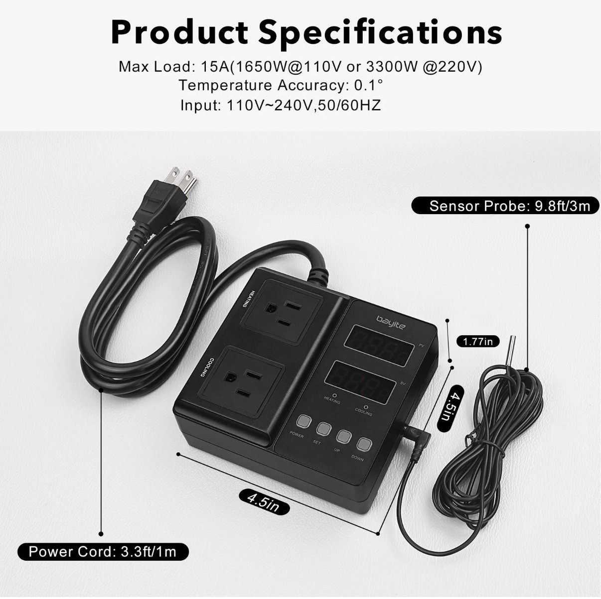 bayite BTC211 Digital Temperature Controller 15A 1650W Thermostat Heater Cooler