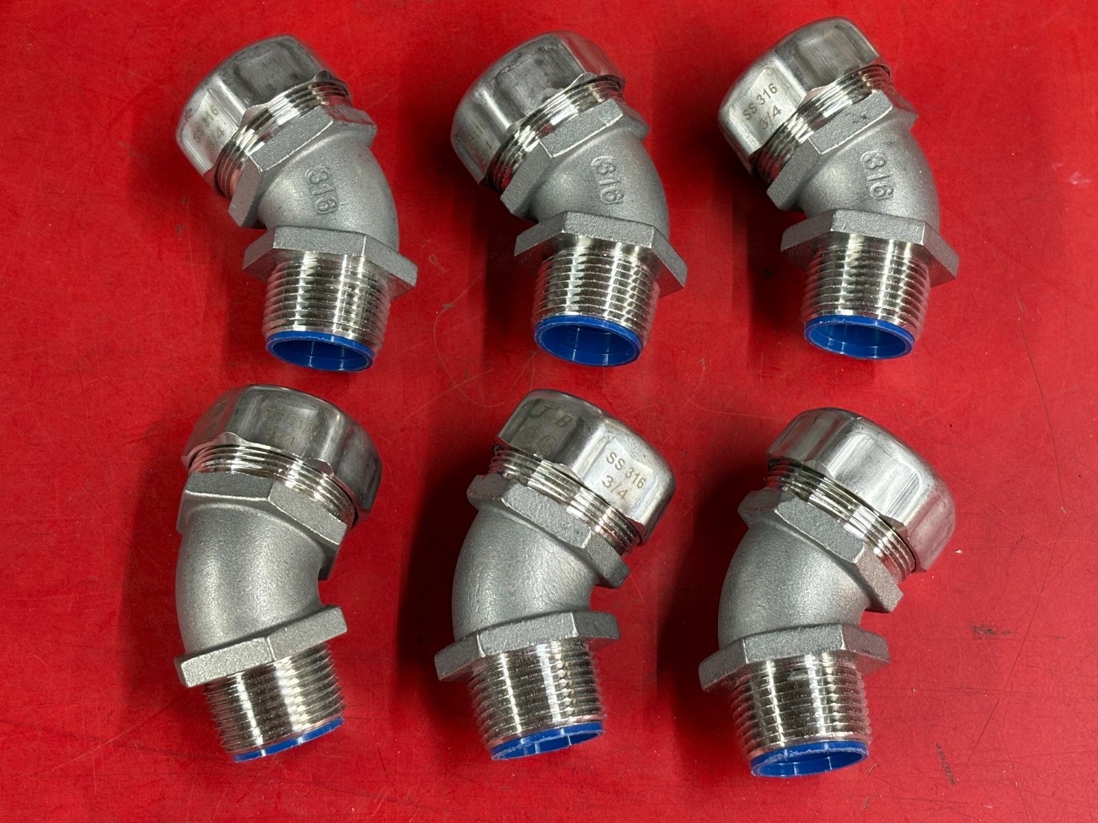(6) THOMAS & BETTS T&B 5343SST6, 3/4", 45º DEGREE 316 SS LT LIQUIDTIGHT FITTINGS